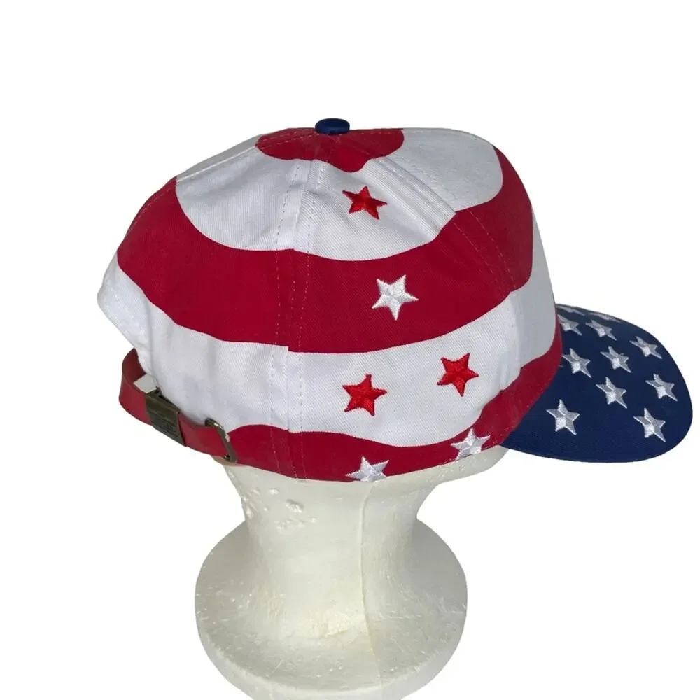 Men’s Nissin Embroidered American Flag Leather Strap-back Ball‎ Cap Hat in OS.